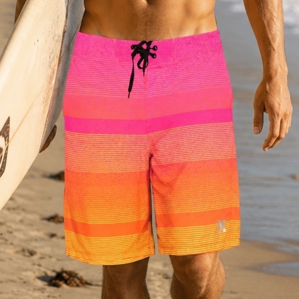 Hurley Phantom Board Shorts Mens 32 Pink Orange Gradient Stripe Swim Trunks X5